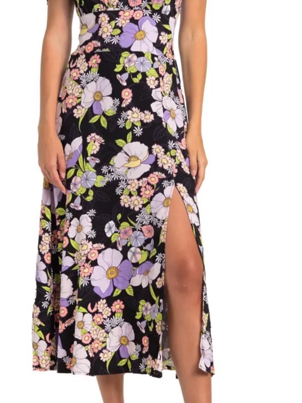 AFRM Black Floral Midi Dress with Side Slit